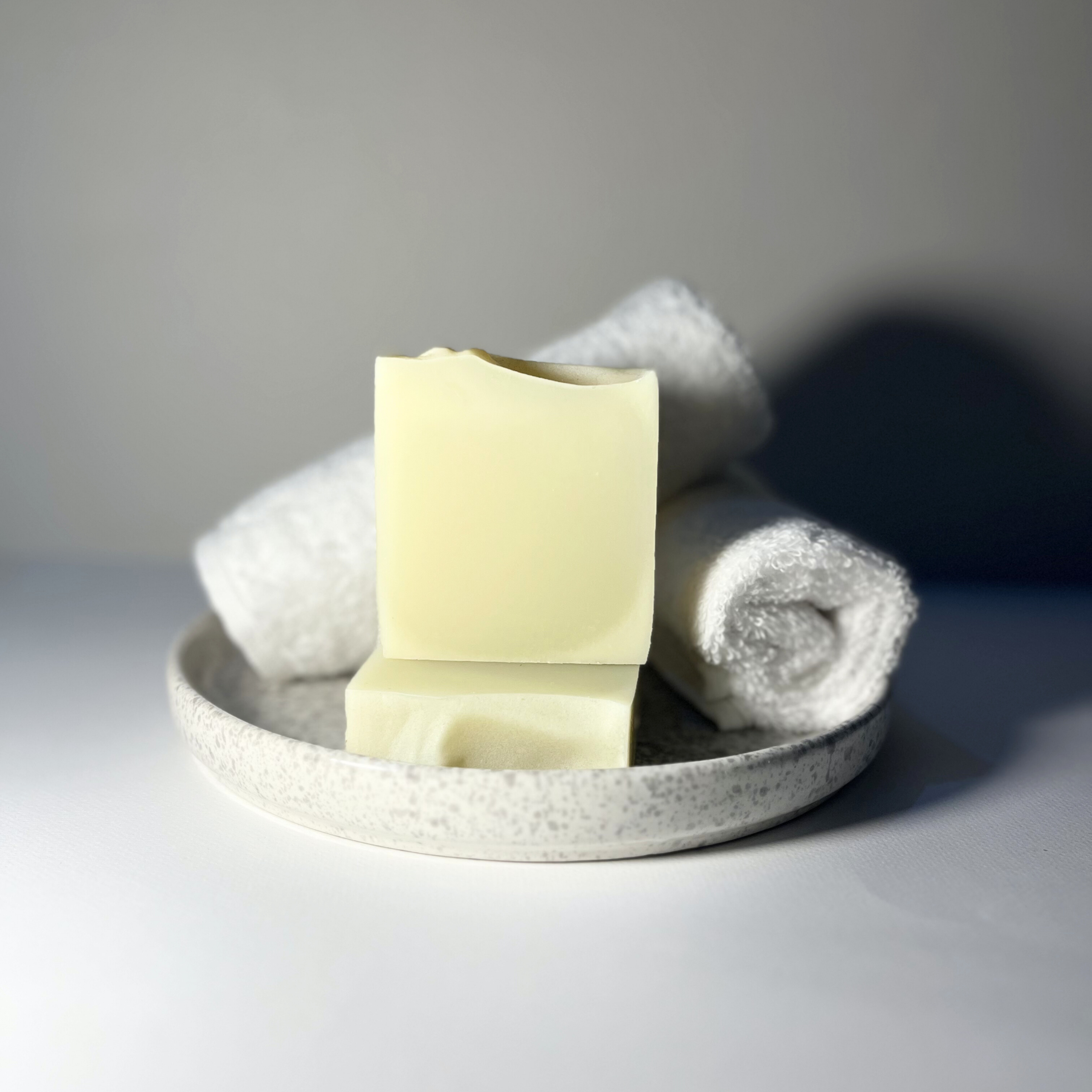 Handmade peppermint soap with French green clay in plain bar design